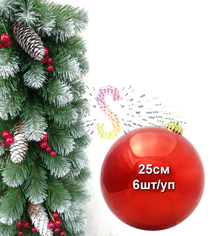 Набор из шести одинаковых глянцевых красных елочных шаров диаметром 25 см, изготовленных из прочного пластика, упакованных в коробку. Набор из шести одинаковых глянцевых красных елочных шаров диаметром 25 см, изготовленных из прочного пластика, упакованных в коробку.