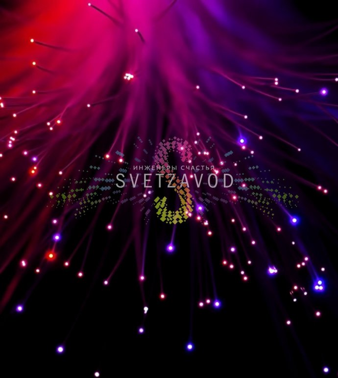 Детальное фото комплекта Звездное небо: проектор, 100 оптоволоконных нитей разной длины (2-5м), пульт ДУ, блок питания 220В.