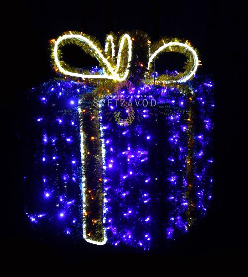 Световая фигура «Подарок» синий, желтый бант, 50х40х40см