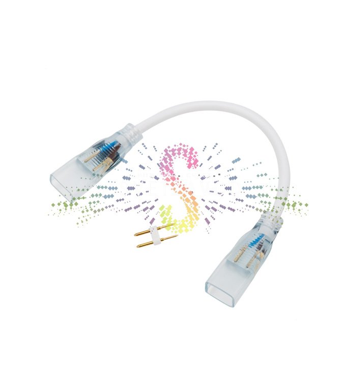 Детальное фото коннектора Neon-Night для гибкого неона 8х16 мм. Видны две соединительные иглы, корпус и длина изделия 20 см.