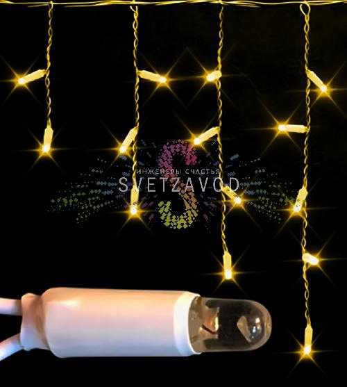 Светодиодная бахрома Айсикл, 3х0,5м, фиксинг, 220В, желтая, белый каучук, IP65, Rich Led