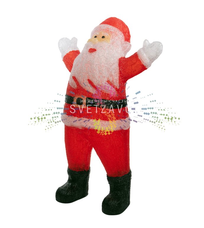 Детальное фото акриловой 3D-фигуры Санта Клауса с 320 светодиодами, подключенной к блоку питания 24В, на примере уличной установки. Детальное фото акриловой 3D-фигуры Санта Клауса с 320 светодиодами, подключенной к блоку питания 24В, на примере уличной установки.