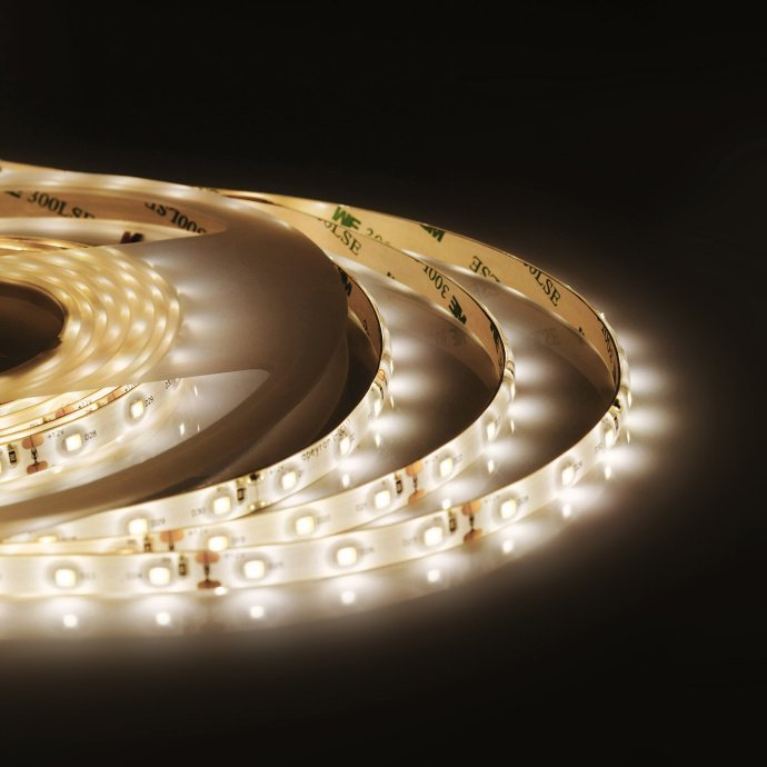 Светодиодная лента теплый белый 5м SMD3528 60LED/м, блок питания 12В 24Вт, коннектор, выключатель, IP65, для подсветки