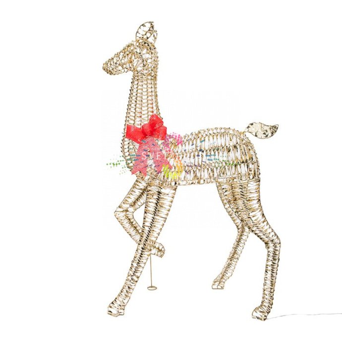 Детальное фото светодиодной фигуры 3D "Олениха" с металлическим каркасом, 960 светодиодами теплого белого свечения, размером 155х80х28 см.