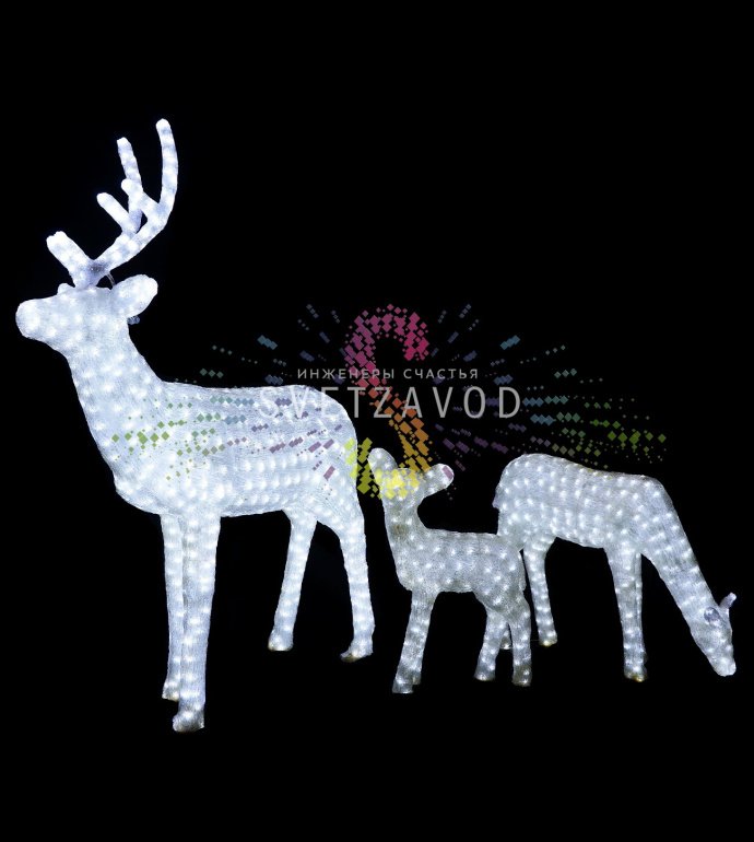 Детальное фото акриловой световой фигуры оленя, показывающее конструкцию, светодиоды и качество акрила. Фигура установлена на улице. Детальное фото акриловой световой фигуры оленя, показывающее конструкцию, светодиоды и качество акрила. Фигура установлена на улице.