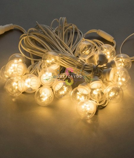 Гирлянда с лампами, теплая белая, 10 метров, 20 ламп, белый провод