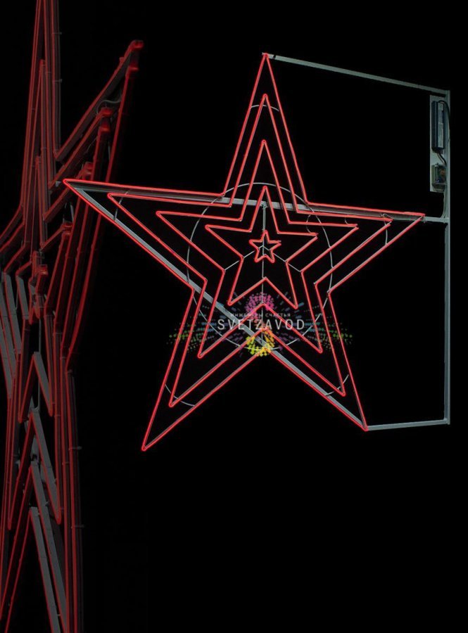 Детальное фото светодиодной консоли "Звезда" для 9 мая: двухсторонняя конструкция с гибким неоном, металлический каркас, элементы крепления. Детальное фото светодиодной консоли "Звезда" для 9 мая: двухсторонняя конструкция с гибким неоном, металлический каркас, элементы крепления.