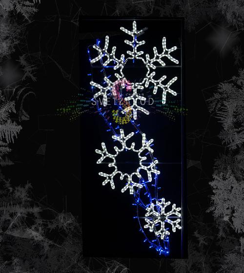 Светодиодная консоль "Три снежинки", 200х85 см, белая, синяя