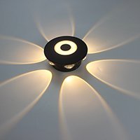 Настенный LED-светильник черный, теплый белый свет 3000К, алюминий, D120мм, IP54, прозрачное стекло.