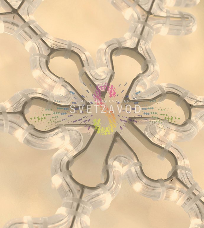 Детальное фото светодиодной снежинки 95 см от Neon-Night. Виден металлический каркас с порошковой покраской и светодиодный дюралайт.