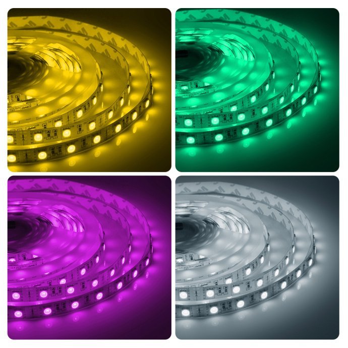 Детальное фото: многоцветная RGB лента 5м SMD5050 30LED/м 12В IP20 шир.10мм, рез 100мм.