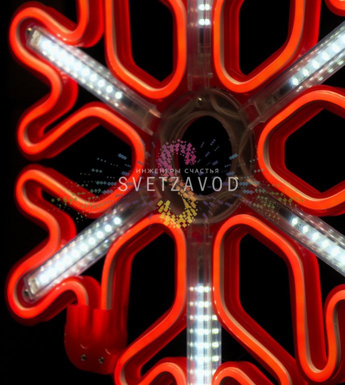 Детальное фото светодиодной снежинки 40см красного цвета с эффектом тающих сосулек, пластиковый каркас, степень защиты IP65