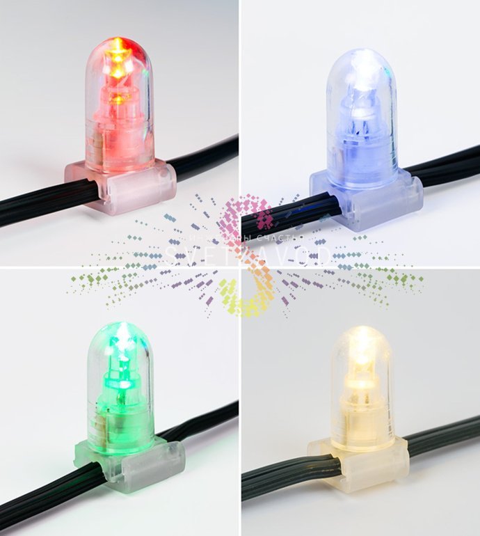 Крупный план светодиодного клип лайта 12В с защитными колпачками на диодах, зеленый ПВХ кабель, демонстрация плотности светодиодов (шаг 15 см). Крупный план светодиодного клип лайта 12В с защитными колпачками на диодах, зеленый ПВХ кабель, демонстрация плотности светодиодов (шаг 15 см).