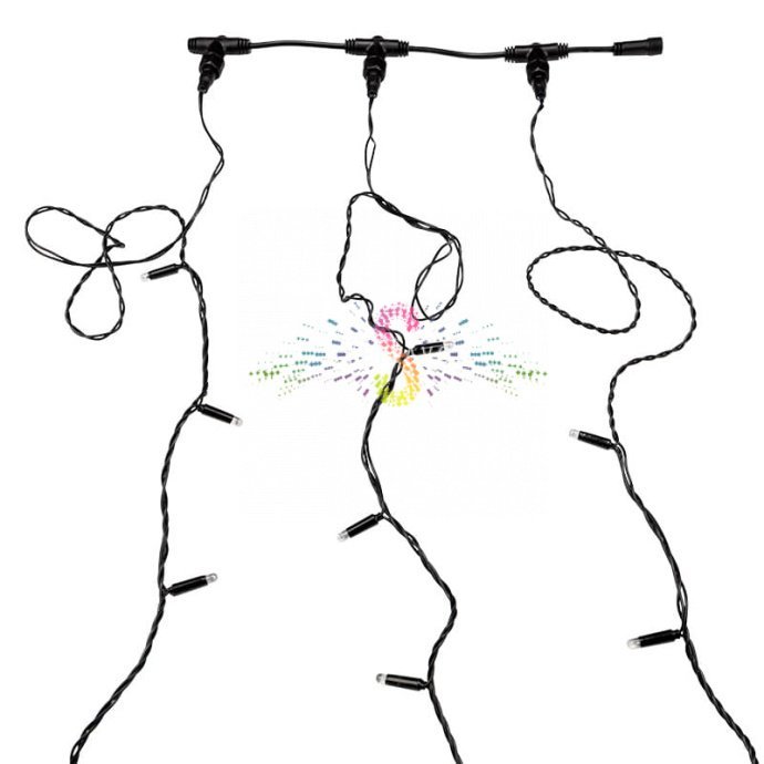 Светодиодная гирлянда Клип Лайт Спайдер Neon-Night: три черные нити по 20 метров с желтыми светодиодами, контроллер, упакована в коробку.