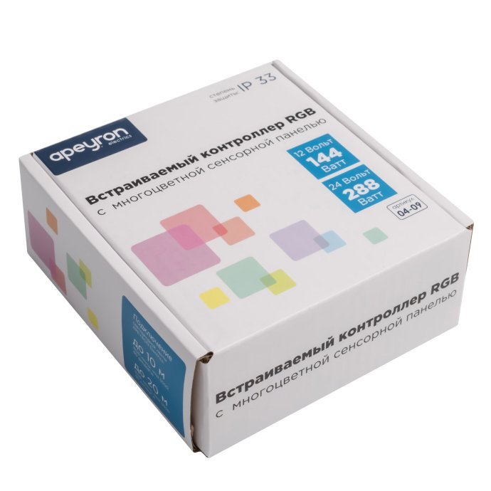 Контроллер RGB с белой сенсорной панелью 86х86х28 мм, Apeyron Electrics SAP-1672, IP20, для LED ленты 12/24В.