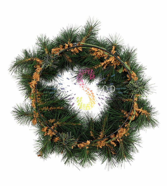 Детальное фото рождественского венка Neon-Night: густые ветки из лески, темно-зеленая хвоя, готов к украшению шарами и гирляндами.