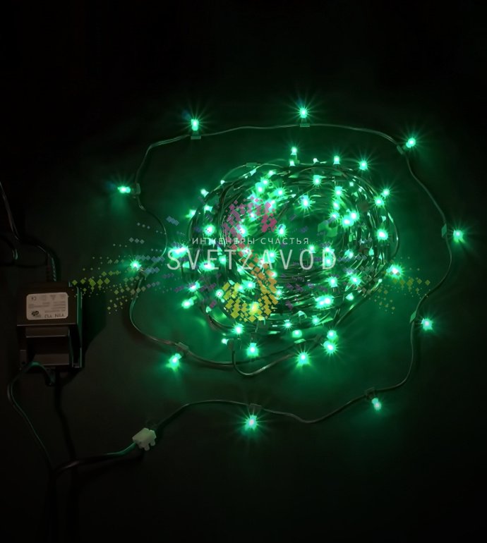 Клип Лайт 12В, фиксинг, зеленый, 200 LED, 30м, темно-зеленый ПВХ, IP65, с трансформатором