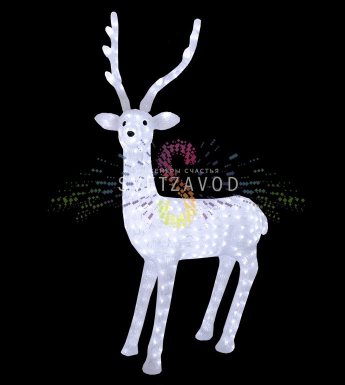 Детальное фото акриловой 3D-фигуры Северный олень с 380 светодиодами, металлическим каркасом и блоком питания 24В. Видны крепления для уличного монтажа. Детальное фото акриловой 3D-фигуры Северный олень с 380 светодиодами, металлическим каркасом и блоком питания 24В. Видны крепления для уличного монтажа.