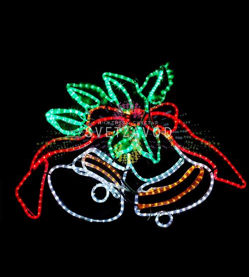 Светодиодное панно "Два колокольчика с красным бантиком", 79х106 см, 220В, IP65 