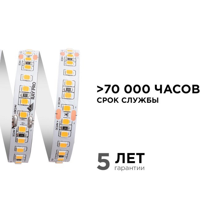 Светодиодная лента 24В ПРО 2000Лм 4000К белый, 5 м, SMD2835 168д/м IP20, гибкая подложка