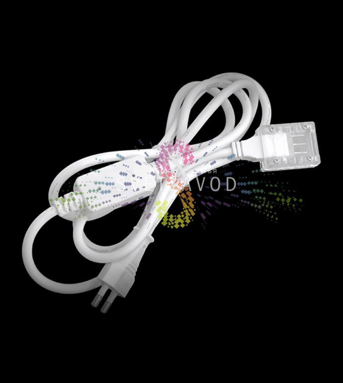 Детальное фото силового шнура с диодным мостом для плоского дюралайта 11х18 мм, 3 жилы, вилка для розетки 220В.