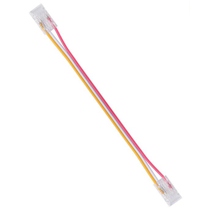 Детальное фото прокалывающего коннектора 3 pin для гибкого соединения CCT LED ленты 8мм COB, прозрачный корпус, 150мм, IP20