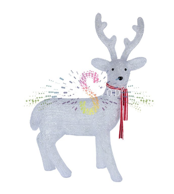 Детальное фото акриловой 3D фигуры Северный олень. Видны светодиоды по контуру, металлический каркас, блок питания 24В и упаковка.