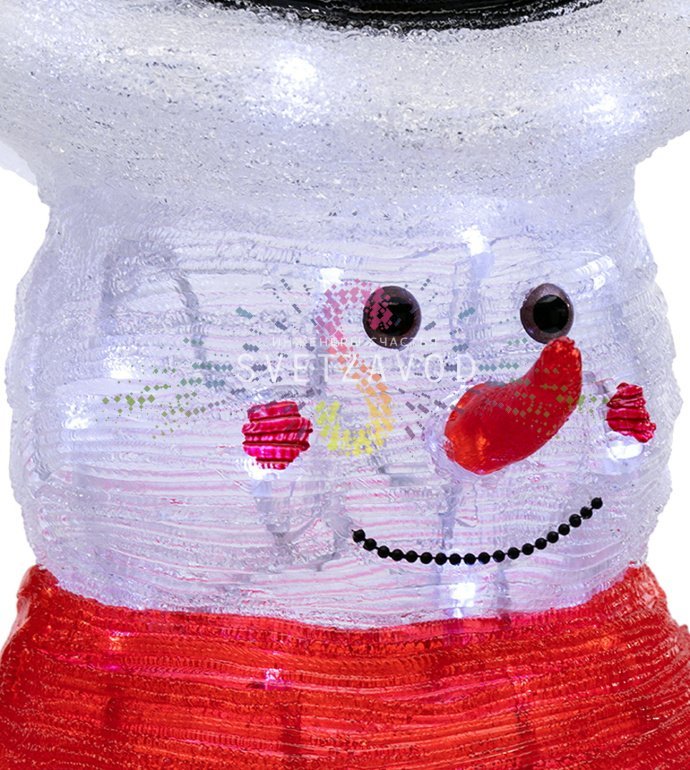 Детальное фото акриловой 3D фигуры Снеговик в шляпе с 160 светодиодами, защитой IP65 и блоком питания 24В.