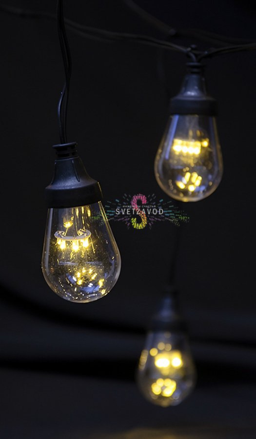 Гирлянда лофт, теплая белая, бухта 10м, шаг 50см, E27, черный провод ПВХ