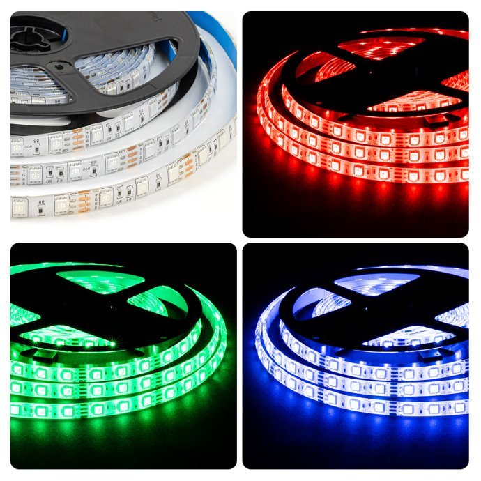 Светодиодная лента RGB IP65 SMD5050 60LED/м 5м, белая плата, силиконовая трубка, многоцветное свечение, LSE-276