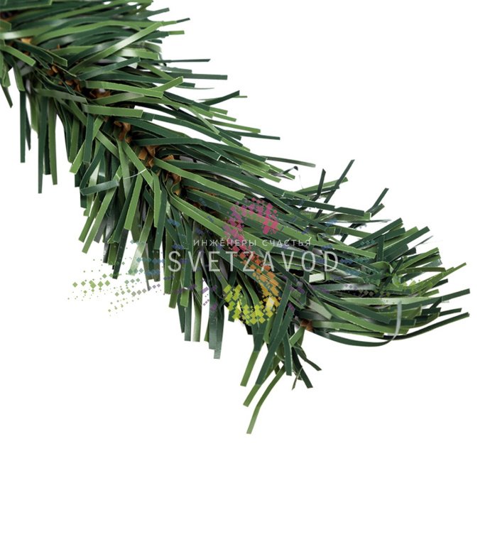 Детальное фото искусственного елового шлейфа Neon-Night длиной 2,7 м. Видны многочисленные мягкие ветки ПВХ, упаковка.