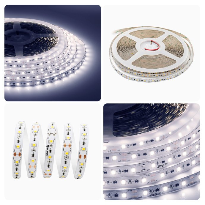Светодиодная лента 12В SMD2835 холодный белый свет 6500K, 60LED/м, ширина 10 мм, крупный план.
