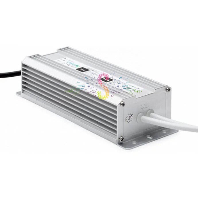 Детальное изображение влагозащищенного блока питания 24В 300W IP68 в металлическом корпусе. Видны клеммы для подключения, маркировка напряжения 220/24В и степени защиты IP68.
