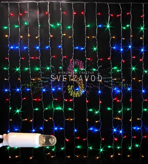 Светодиодный дождь 2х1,5м, мульти, RGBY, фиксинг, белый ПВХ, 220B, IP65, Rich Led