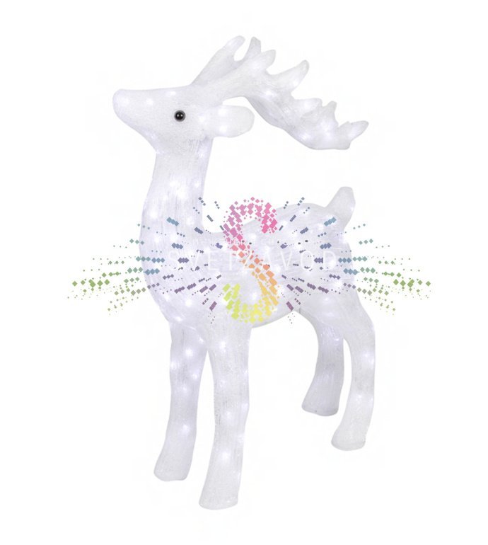 Детальное фото акриловой 3D фигуры оленя с 200 светодиодами, металлическим каркасом, степенью защиты IP65 и комплектным трансформатором 31В.