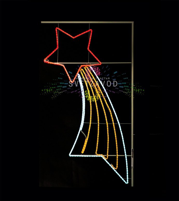 Детальное фото светодиодной консоли Звезда с лентой: металлический каркас, 432 диода, крепление бандажной лентой, размеры 150х70х3 см