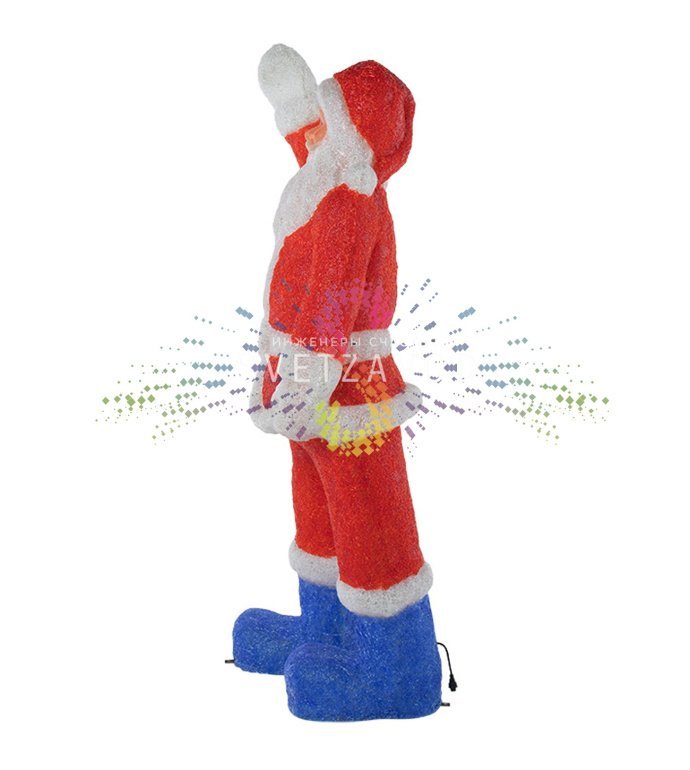 Детальное фото акриловой 3D фигуры Санта Клауса с 4400 светодиодами, демонстрирующее металлический каркас и качество сборки для уличного использования.