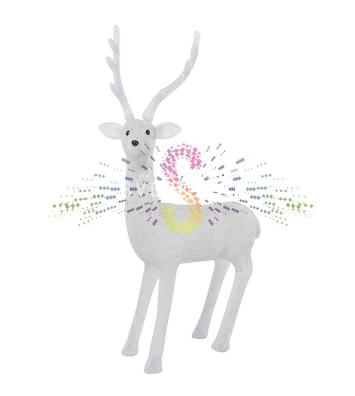 Детальное фото акриловой 3D-фигуры Северный олень с 380 светодиодами, металлическим каркасом и блоком питания 24В. Видны крепления для уличного монтажа. Детальное фото акриловой 3D-фигуры Северный олень с 380 светодиодами, металлическим каркасом и блоком питания 24В. Видны крепления для уличного монтажа.