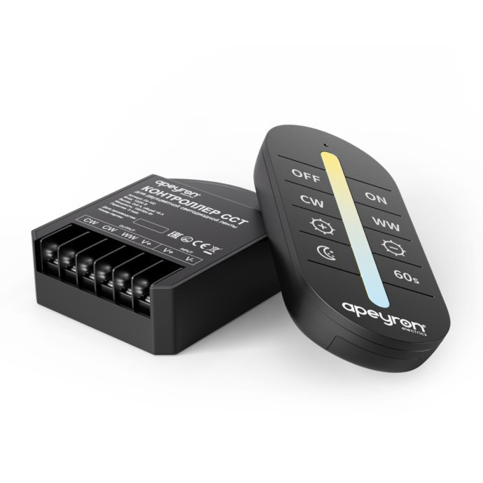 Контроллер двухцветной ленты Apeyron Electrics, 2 канала 16А, накладной монтаж, в комплекте RF сенсорный пульт без батареек
