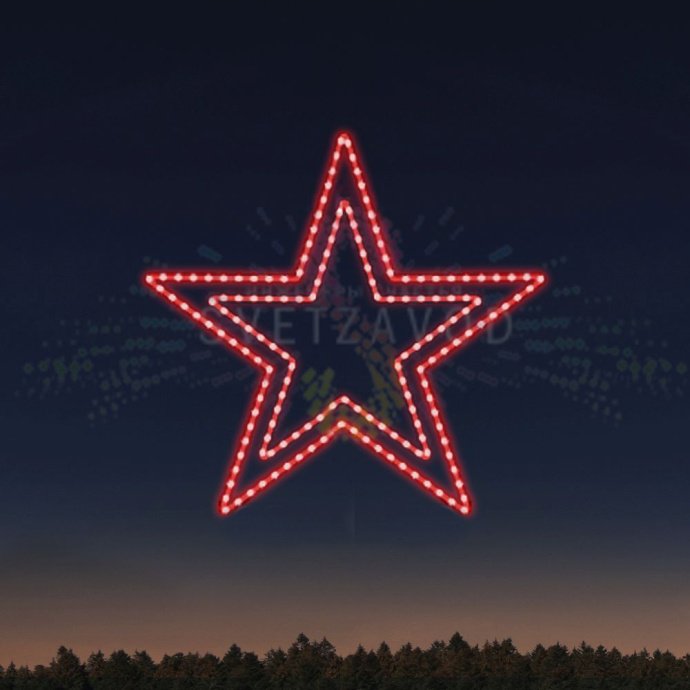 Детальное фото светодиодной консоли Звезда для 9 мая: металлический каркас, светодиодные контуры, габариты 54х51х3 см.