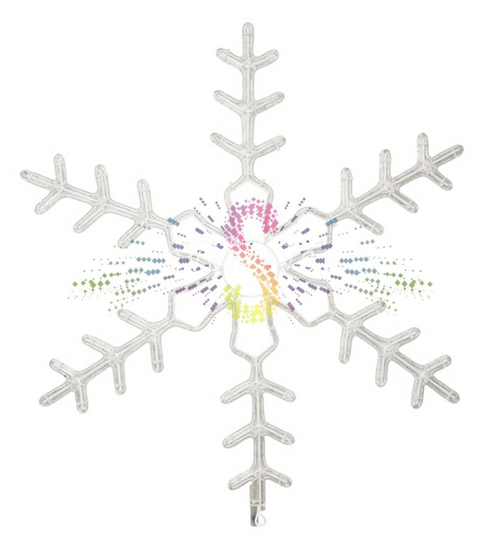 Детальное фото светодиодной снежинки Neon-Night: металлический каркас с антикоррозийным покрытием, синий светодиодный дюралайт, крепежное ушко, вилка для подключения в сеть 220В.