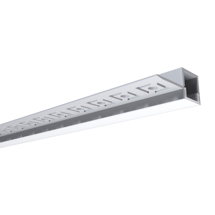 Алюминиевый профиль LED под штукатурку, серебристый, белый рассеиватель, IP44, 2,5 м, 36х15 мм, заглушки