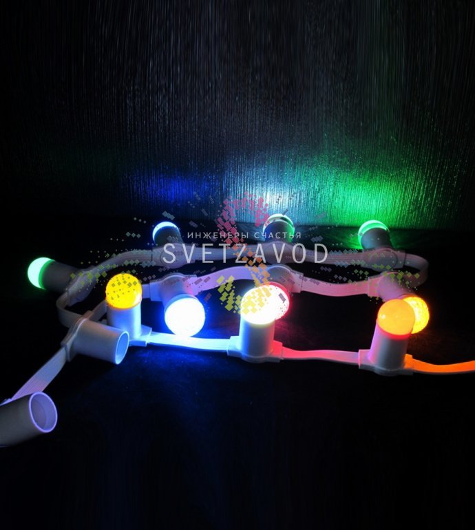 Детальное фото гирлянды Белт лайт: белый прорезиненный провод с патронами Е27, расстояние 15 см, степень защиты IP65 Детальное фото гирлянды Белт лайт: белый прорезиненный провод с патронами Е27, расстояние 15 см, степень защиты IP65