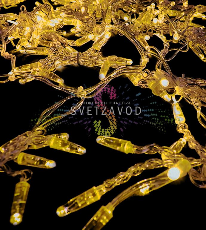 Детальное фото светодиодного дождя Rich Led SPL-793: 20 нитей по 2 метра, прозрачные провода, 400 светодиодов, степень защиты IP65.