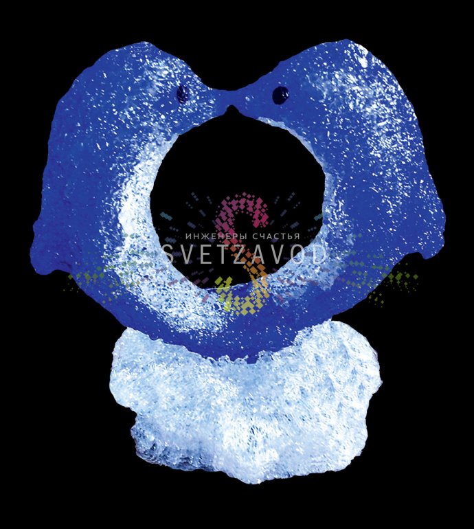 Детальное фото акриловой 3D-фигуры Романтичные дельфины с 128 светодиодами. Видны металлический каркас, качество акрила и блок питания 24В в комплекте.