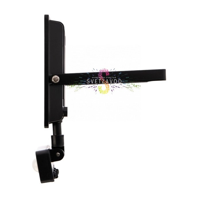 Детальное фото светодиодного прожектора REXANT 50Вт. Видны датчик движения, алюминиевый корпус черного цвета, прозрачное стекло рассеивателя и элементы крепления. Детальное фото светодиодного прожектора REXANT 50Вт. Видны датчик движения, алюминиевый корпус черного цвета, прозрачное стекло рассеивателя и элементы крепления.