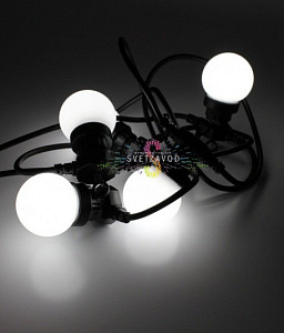 Гирлянда с лампами, белая, 10 метров, 50 ламп, черный провод 