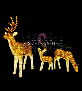 Акриловые фигуры 3D Семья оленей, 3 фигуры, коричневые, 24В, с трансформатором