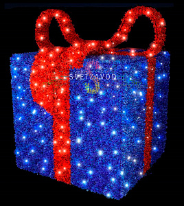 Световая фигура «Подарок» синий, красный бант, 80х70см