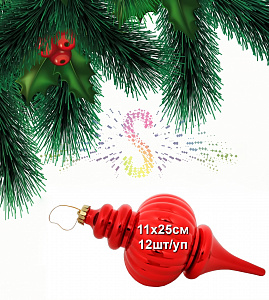Елочная фигура Сосулька, 11х25см, красный, пластик, 12шт/уп
